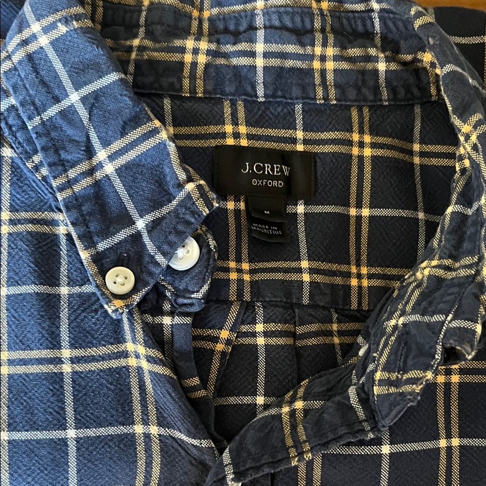 J. Crew Navy and Yellow Plaid Oxford Button-Down Shirt